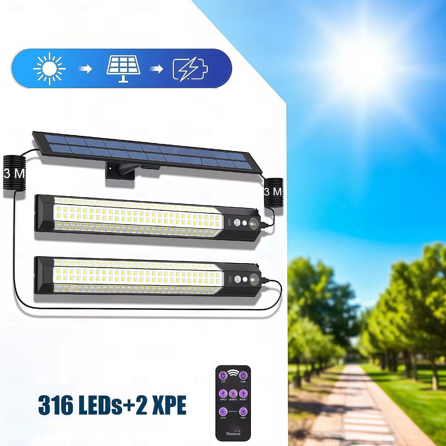 1pc-316 LED Solar Motion Sensor Light, 7 Modes, IP65 Waterproof Outdoor Light with Remote
