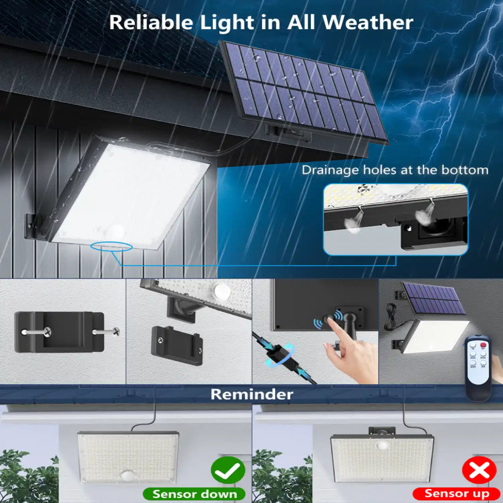 1pc-400LED Solar Wall Light with 5m Cable, Motion Sensor, 3 Modes, IP65 Waterproof Outdoor Light