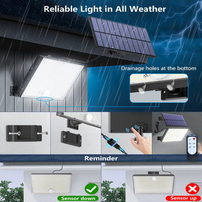 400LED Solar Wall Light with 5m Cable, Motion Sensor, 3 Modes, IP65 Waterproof Outdoor Light